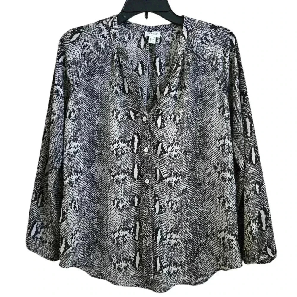 J.Crew Long-sleeve Snakeskin-print Button-up Raglan Top Size XXS #106